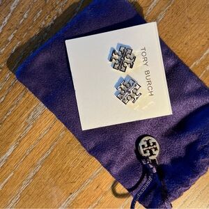 Tory Burch Silver Logo Stud Earrings